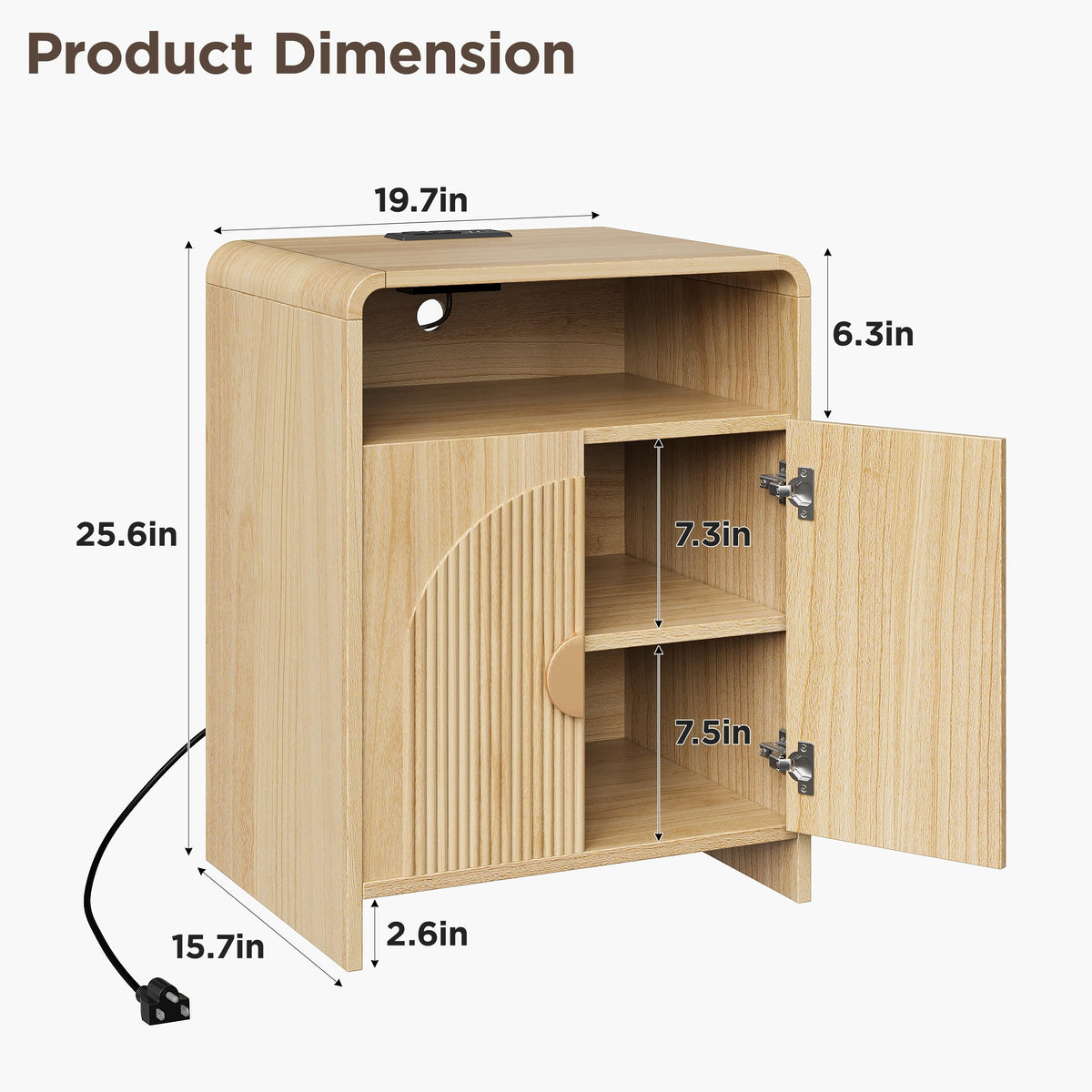 Nightstand with Charging Station and LED Lights, Natural Night Stands