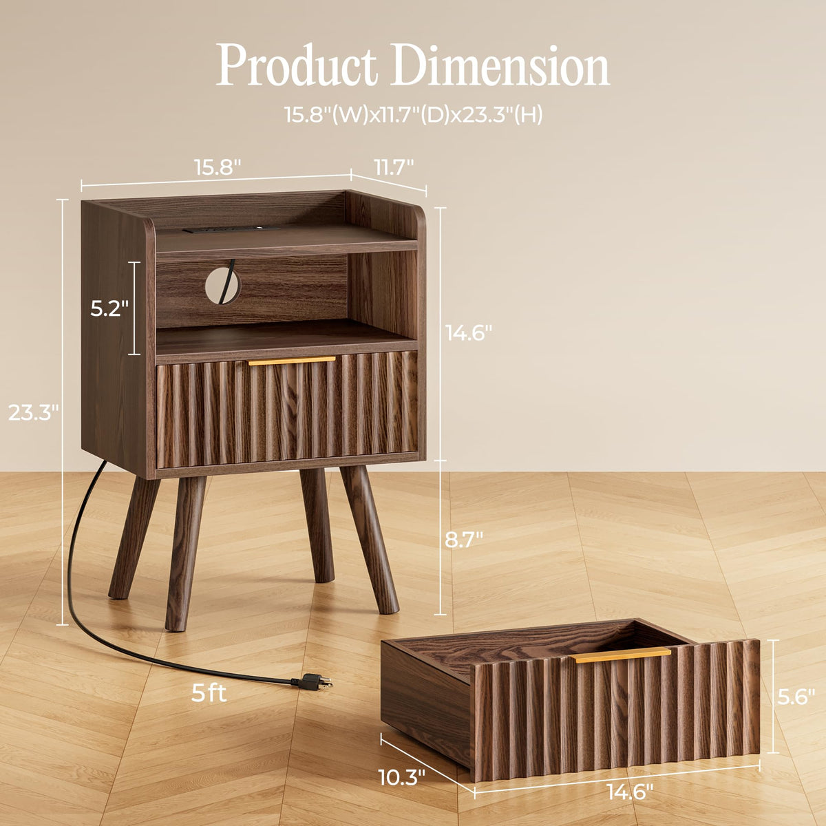 Huuger Nightstand with Charging Station, USB-C Port, End Table