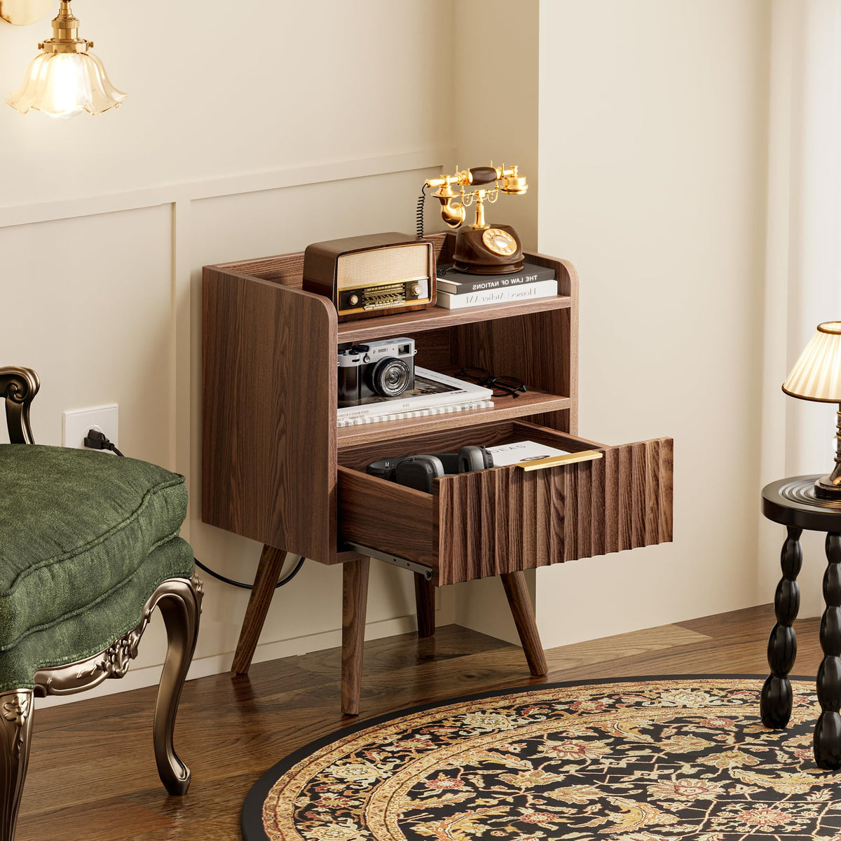 Huuger Nightstand with Charging Station, USB-C Port, End Table