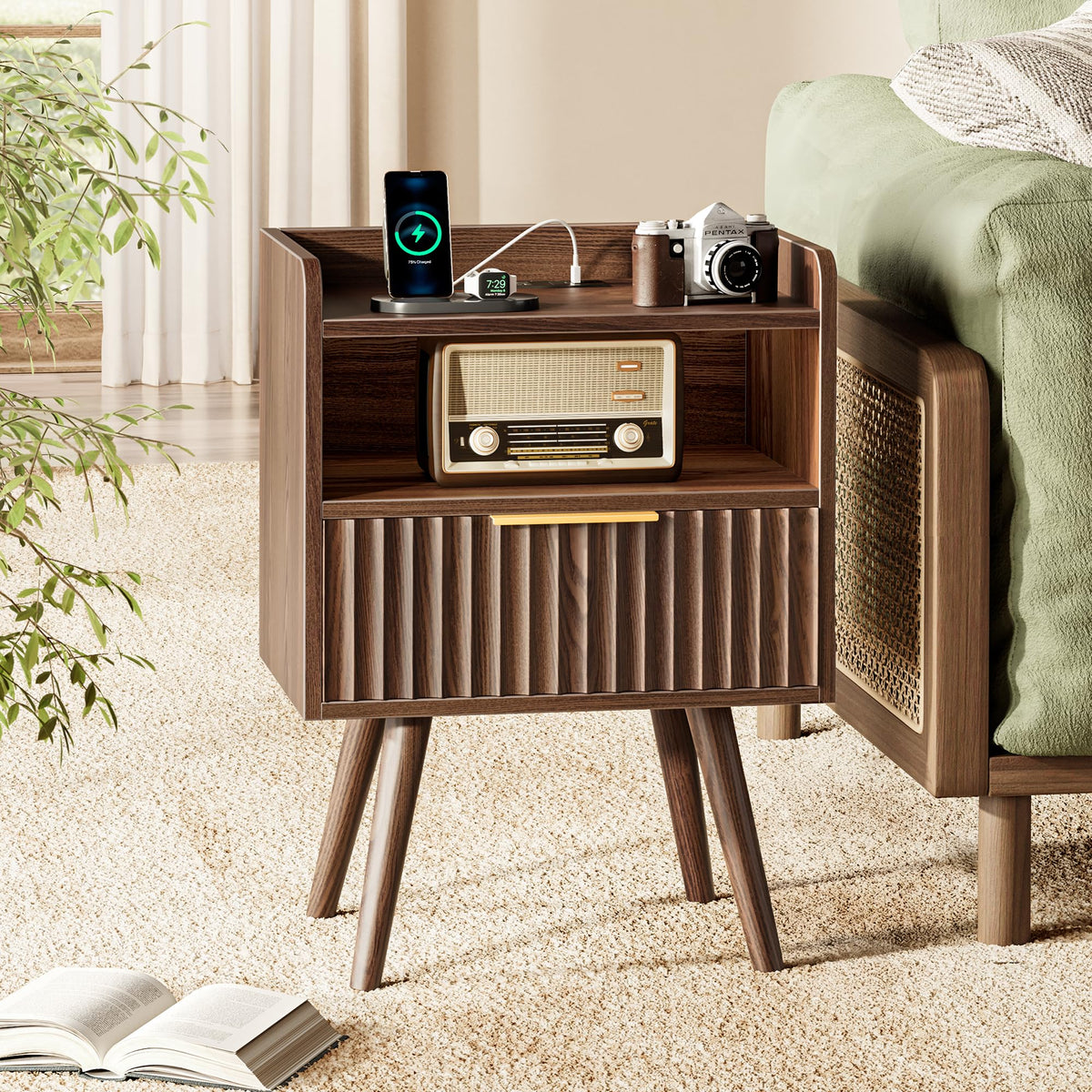 Huuger Nightstand with Charging Station, USB-C Port, End Table